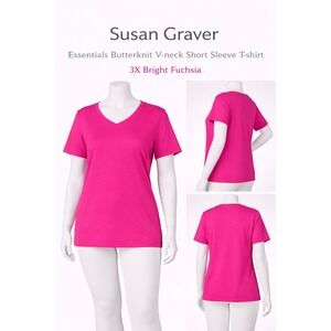 Susan Graver Essentials Butterknit V-neck Short Sleeve T-shirt Bright Fuchsia 3X